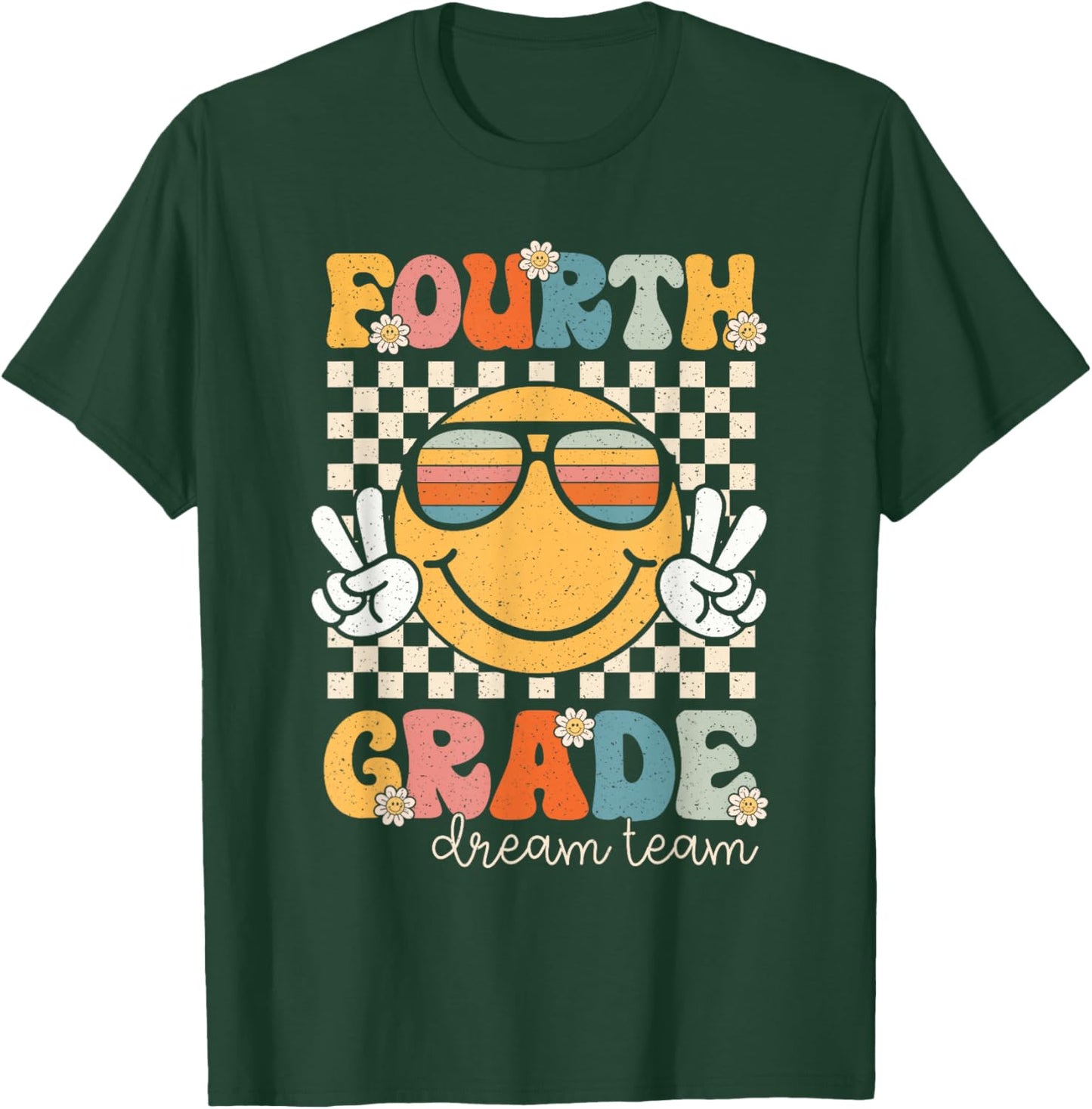 Fourth Grade Dream Team Smile Retro Back To School 4th Grade T-Shirt - T-Shirt | Forest