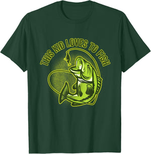 This Kid Loves To Fish Heart Fishing Gift T-Shirt - T-Shirt | Forest
