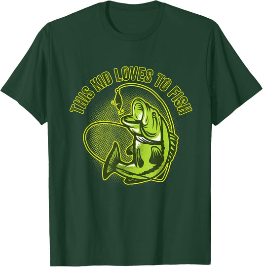 This Kid Loves To Fish Heart Fishing Gift T-Shirt - T-Shirt | Forest