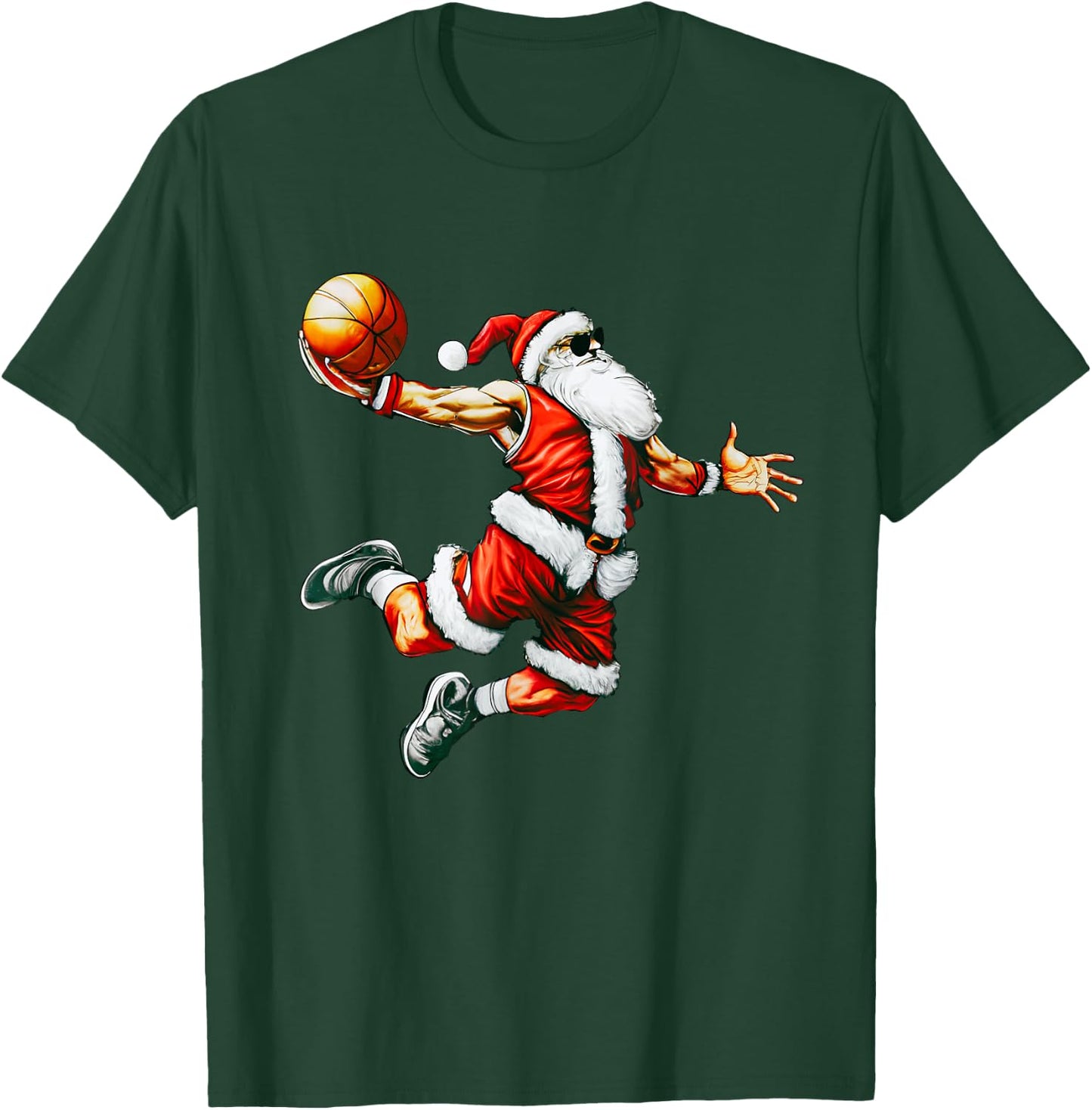 Santa Claus Slam Dunk Basketball Hoop Christmas Pajama Bball T-Shirt - T-Shirt | Forest