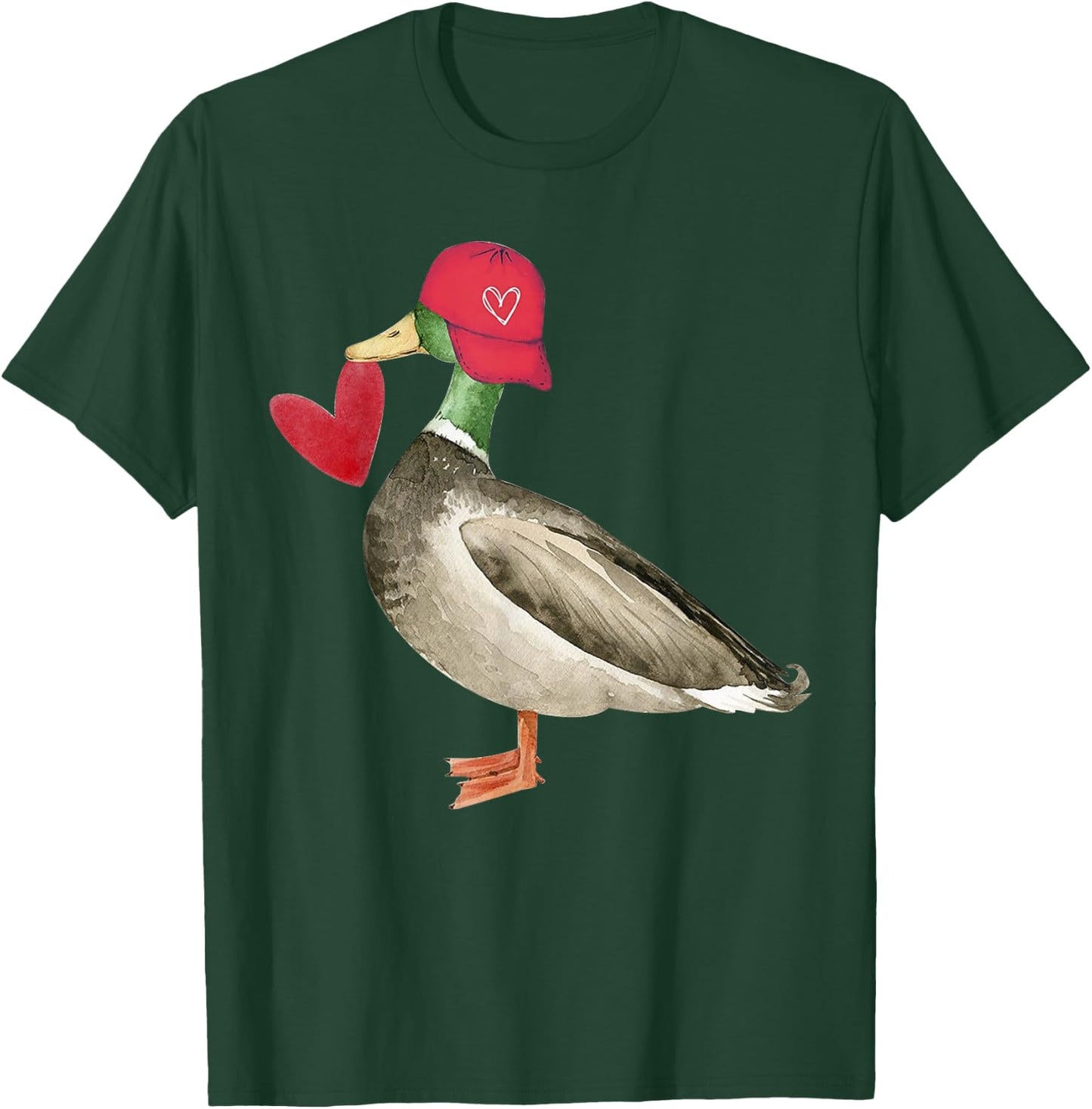Valentine Mallard Duck Retro Groovy Hearts Valentine's Day T-Shirt - T-Shirt | Forest