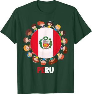 Peruvian Flag Hispanic Heritage Month Peru Kids Boys Girls T-Shirt - T-Shirt | Forest
