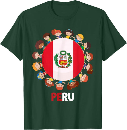 Peruvian Flag Hispanic Heritage Month Peru Kids Boys Girls T-Shirt - T-Shirt | Forest