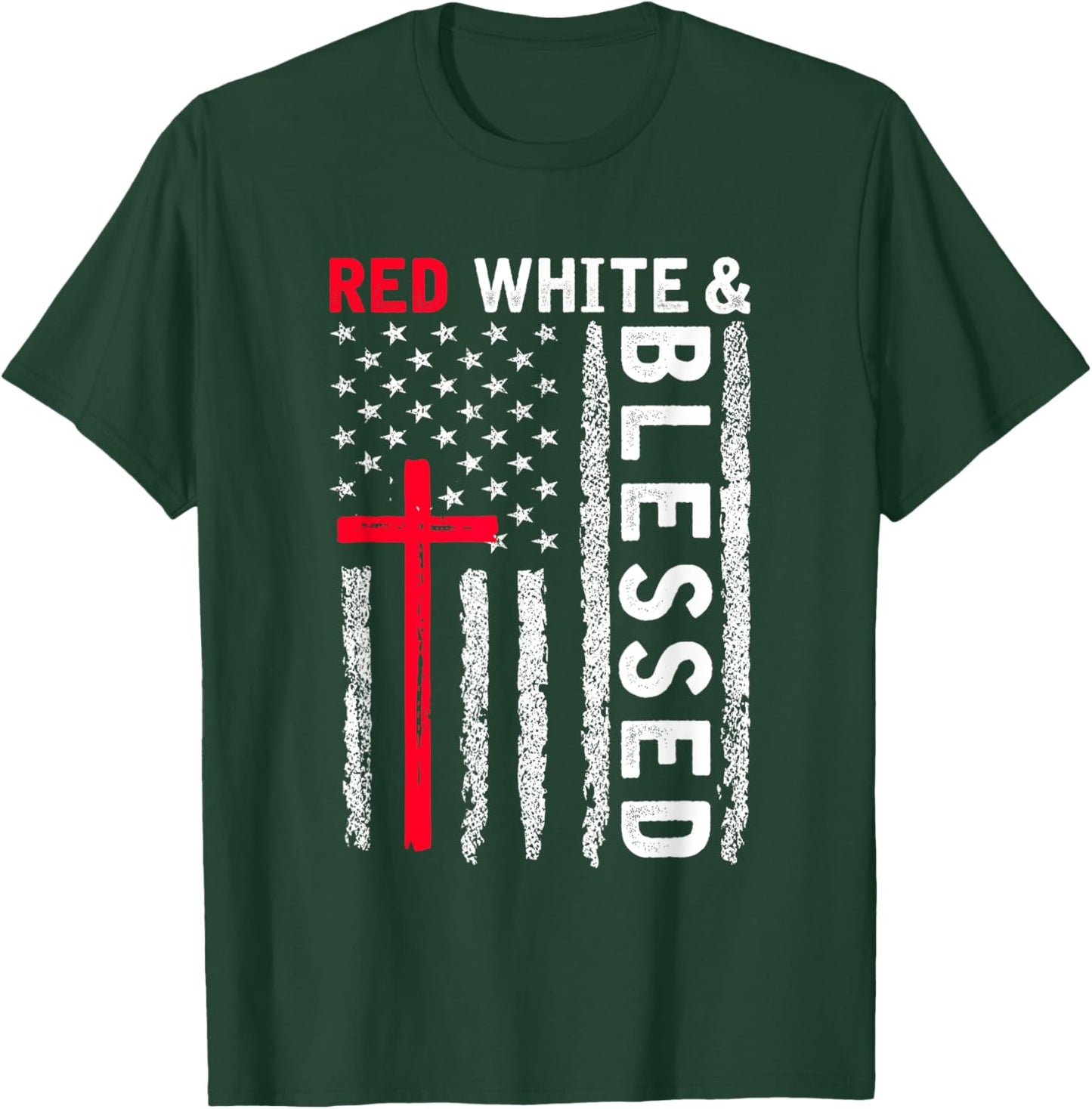 Christian Cross Red White & Blessed 4th Of July Men Women T-Shirt - T-Shirt | Forest
