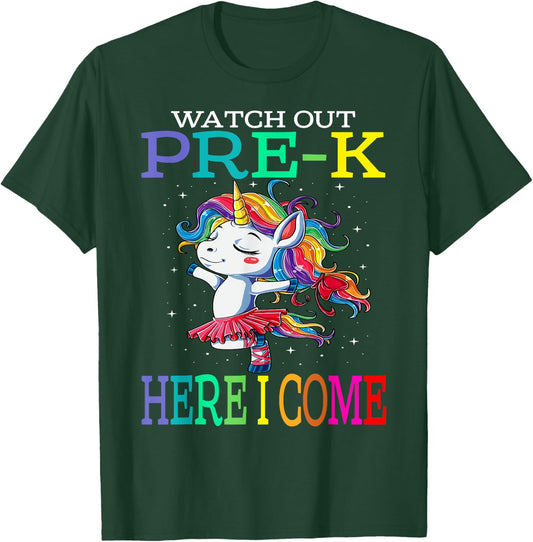 Watch Out Pre-K Here I Come Unicorn Back To School T-Shirt - T-Shirt | Forest