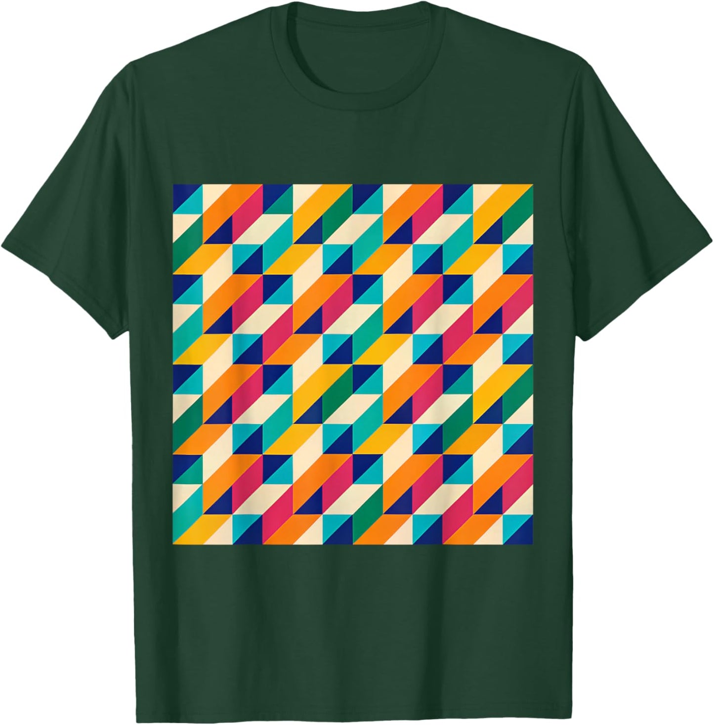 Geometric Triangle Retro Pattern Multicolor Optical Illusion T-Shirt - T-Shirt | Forest