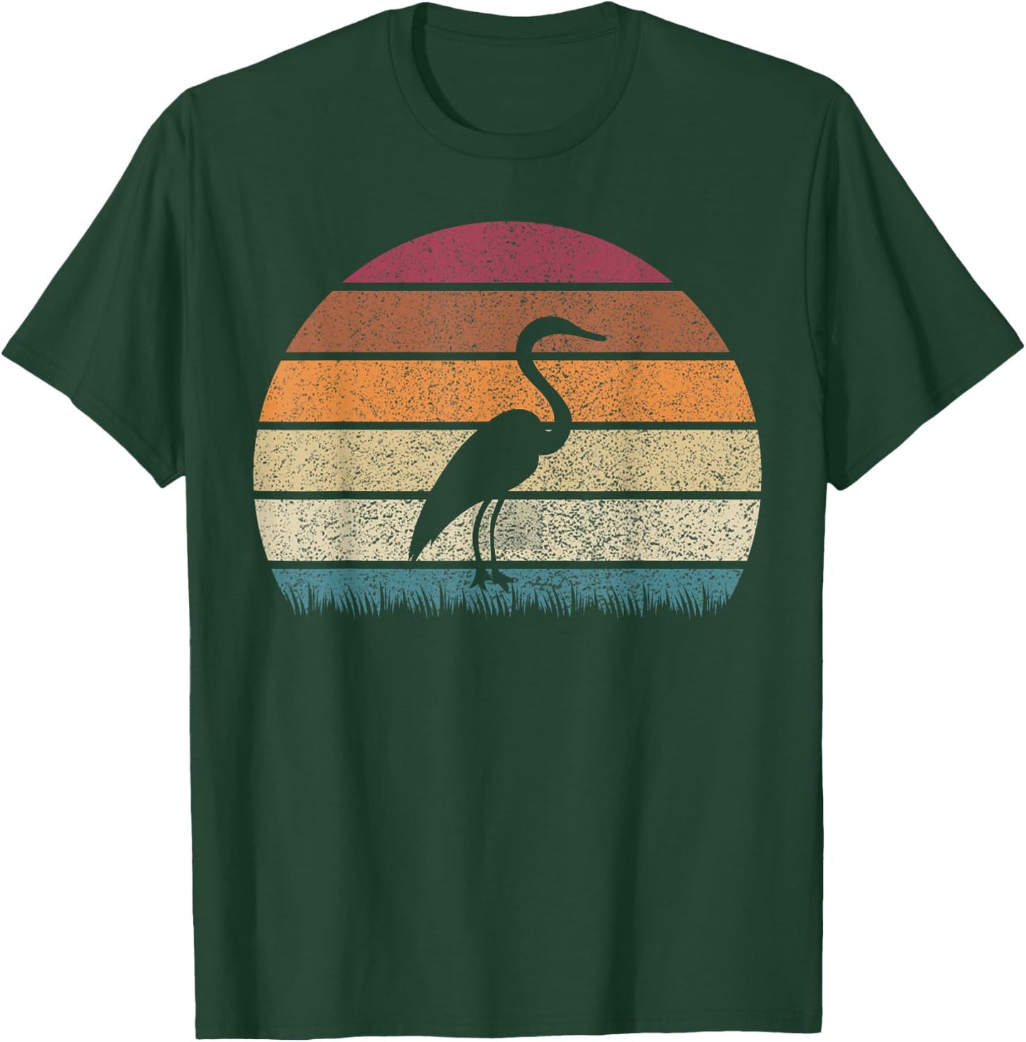 Vintage Retro Sunset Grey Heron Bird Lover Silhouette T-Shirt - T-Shirt | Forest
