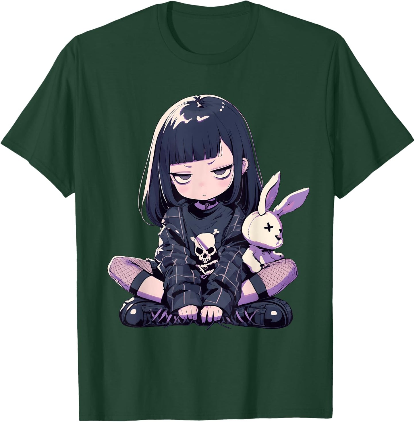 Grunge Goth Bunny Anime Girl Cute E-Girl Gothic Outfit T-Shirt - T-Shirt | Forest