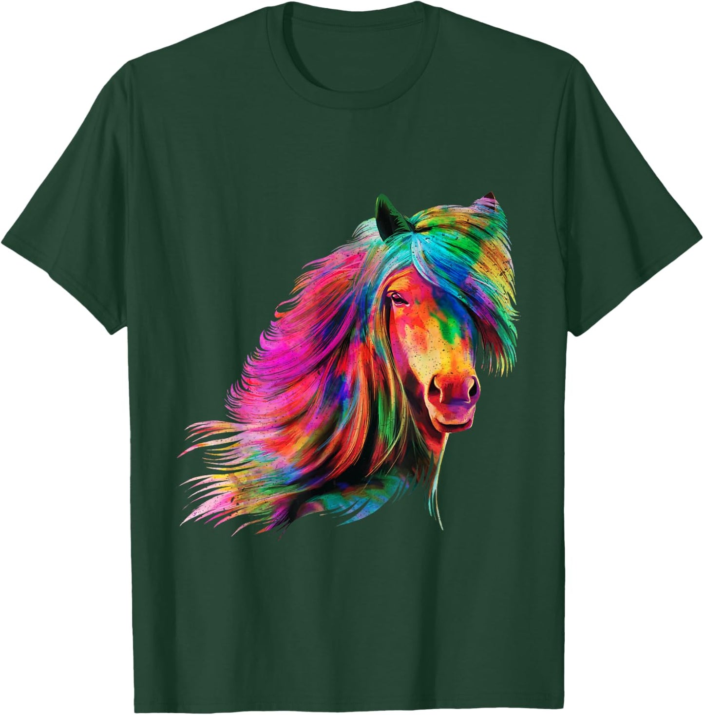 Horse Rainbow Watercolour Artistic Horse Design T-Shirt - T-Shirt | Forest