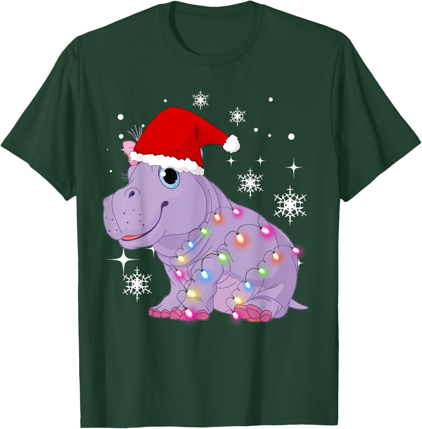 Christmas Lights Baby hippo Cute T-Shirt - T-Shirt | Forest