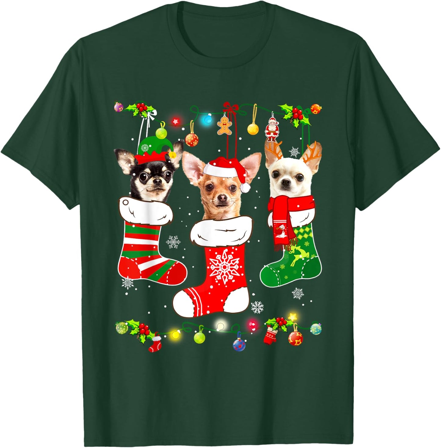 Chihuahua Christmas Lights Gift Funny Xmas Dog Lover T-Shirt - T-Shirt | Forest