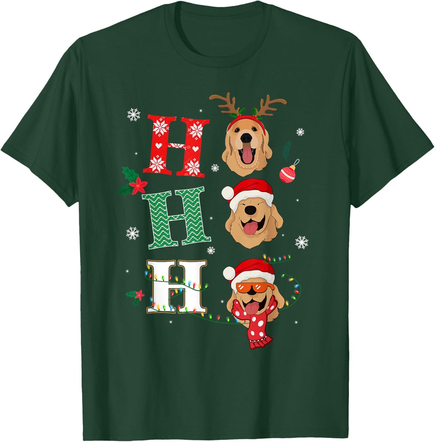 Ho Ho Ho Retrievers Golden Xmas Outfit Christmas Costume T-Shirt - T-Shirt | Forest