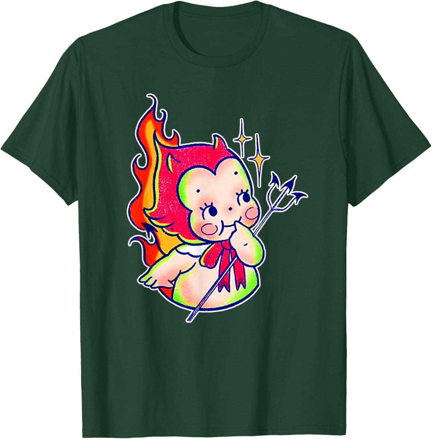 Devil Kewpie Baby Demon Pitchfork Traditional Tattoo Flash T-Shirt - T-Shirt | Forest