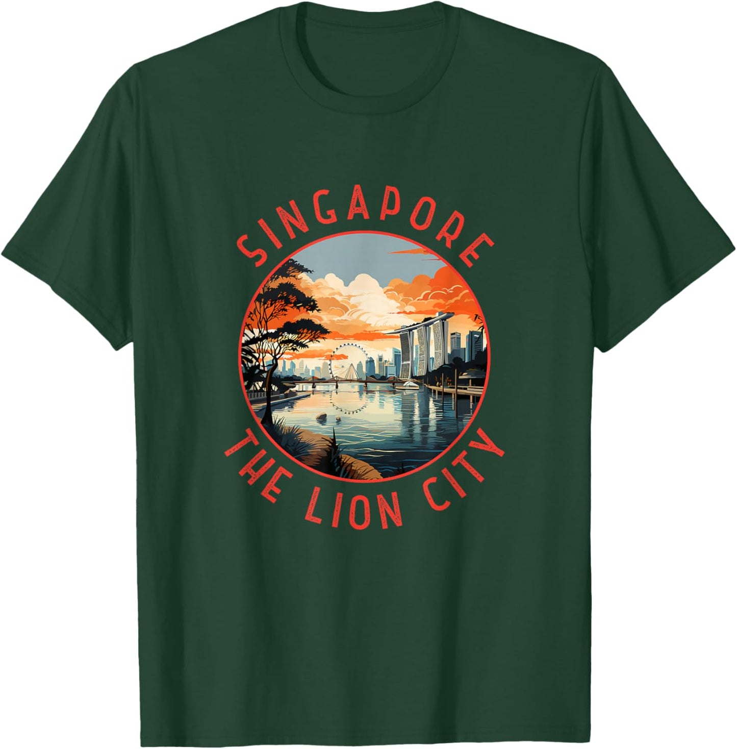 Singapore Retro Distressed Circle Retro T-Shirt - T-Shirt | Forest