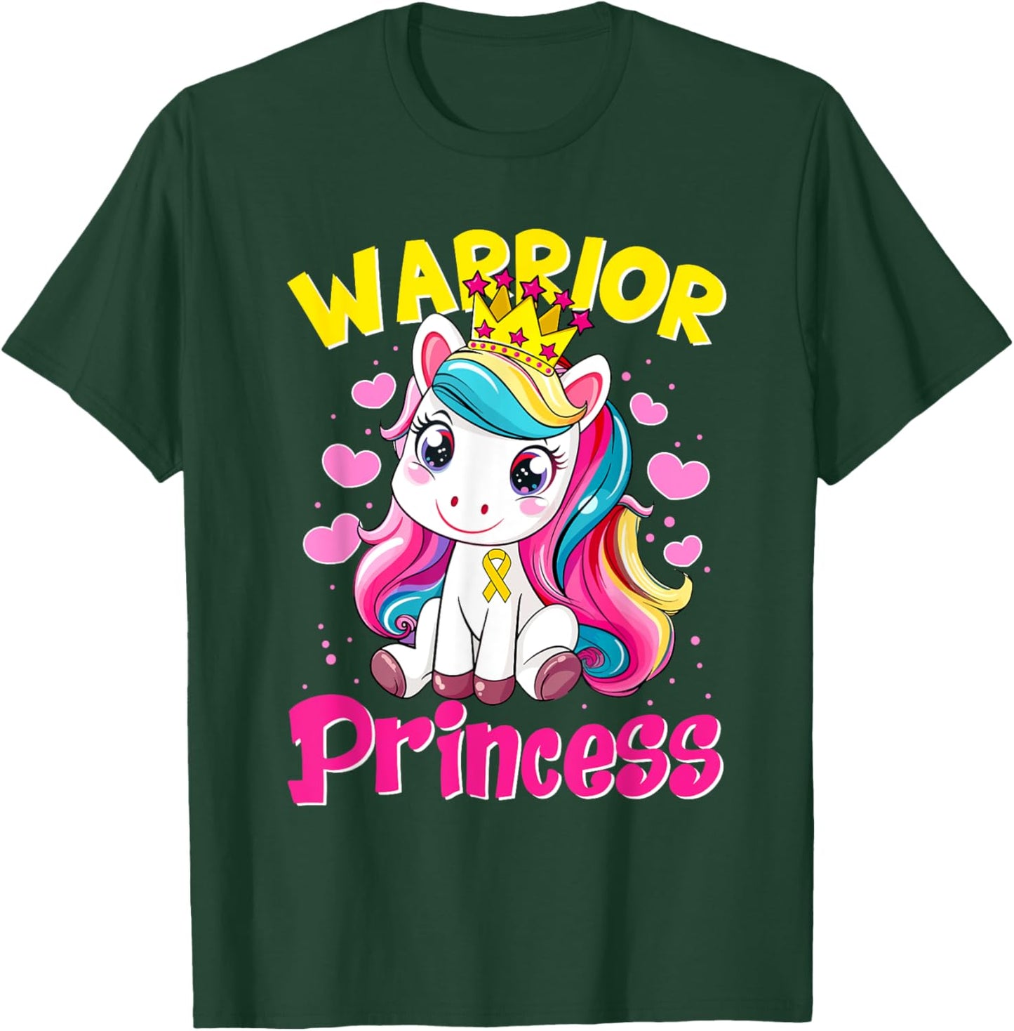 Warrior Princess Unicorn Girls Childhood Cancer Awareness T-Shirt - T-Shirt | Forest