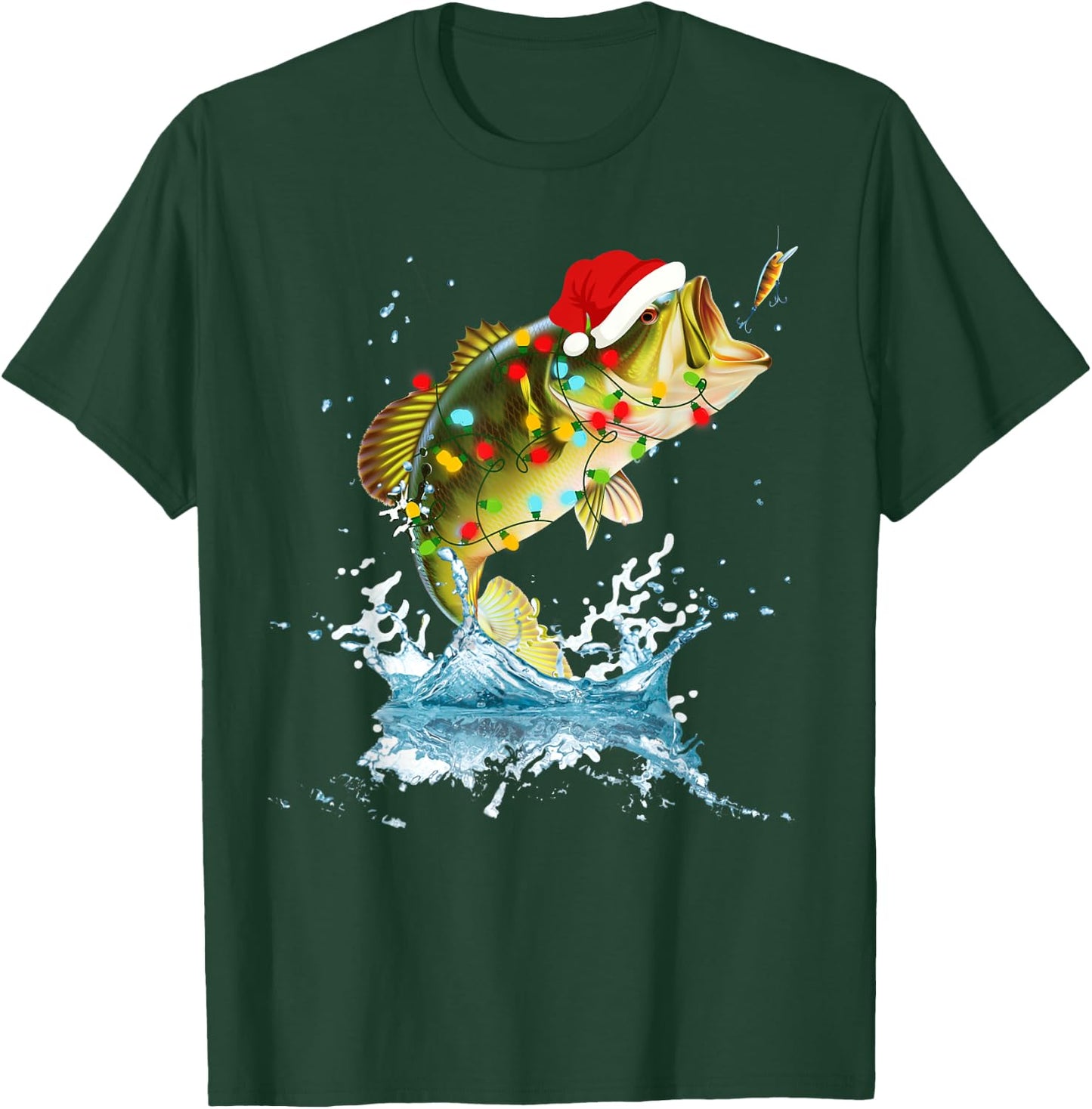 Funny Bass Fishing Santa Hat Christmas Pajama Fishermen Fish T-Shirt - T-Shirt | Forest