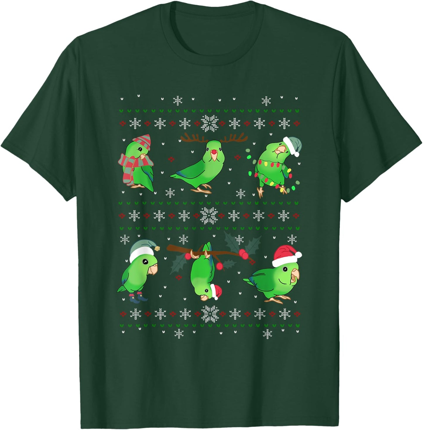 Ugly Christmas Green Parrotlet Birb memes Parrot owner T-Shirt - T-Shirt | Forest