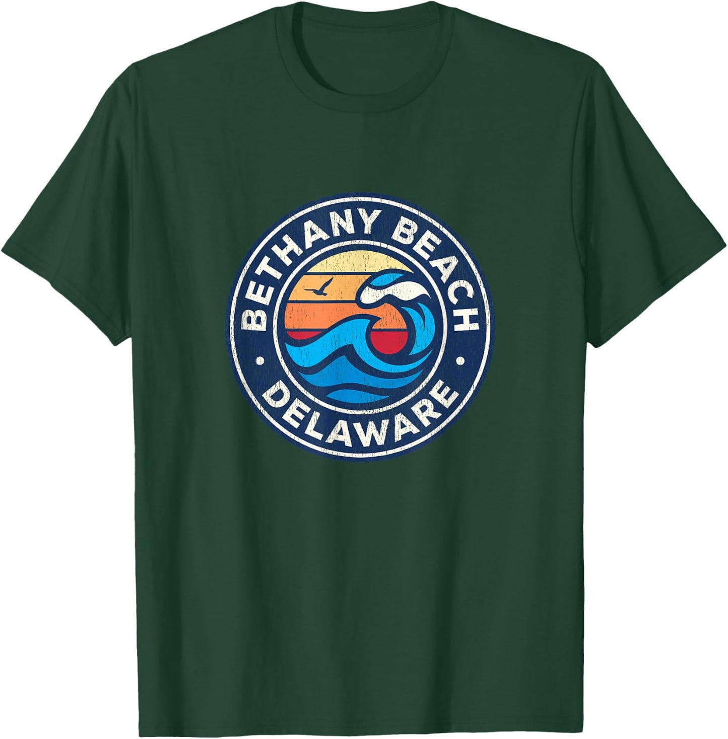 Bethany Beach Delaware DE Vintage Nautical Waves Design T-Shirt - T-Shirt | Forest
