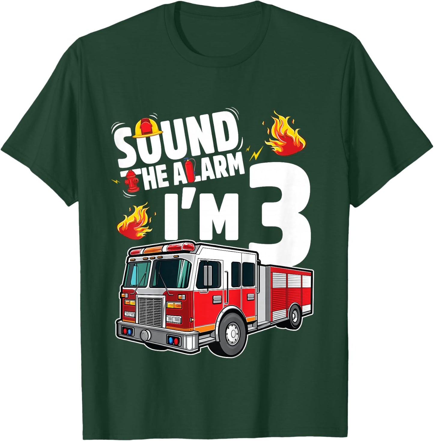 Fire Truck 3rd Birthday Boy Firefighter 3 Year Old T-Shirt - T-Shirt | Forest