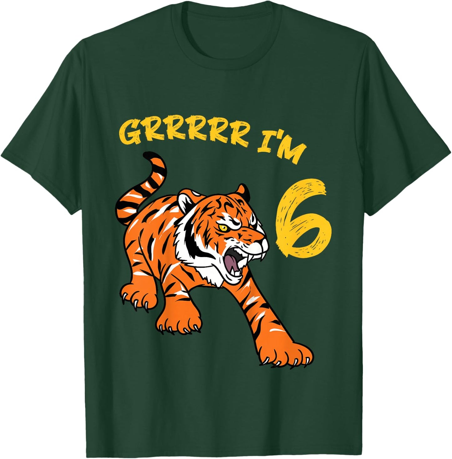 6th Birthday Tiger Grrrrr I'm 6 Year Old Boy Girl T-Shirt - T-Shirt | Forest