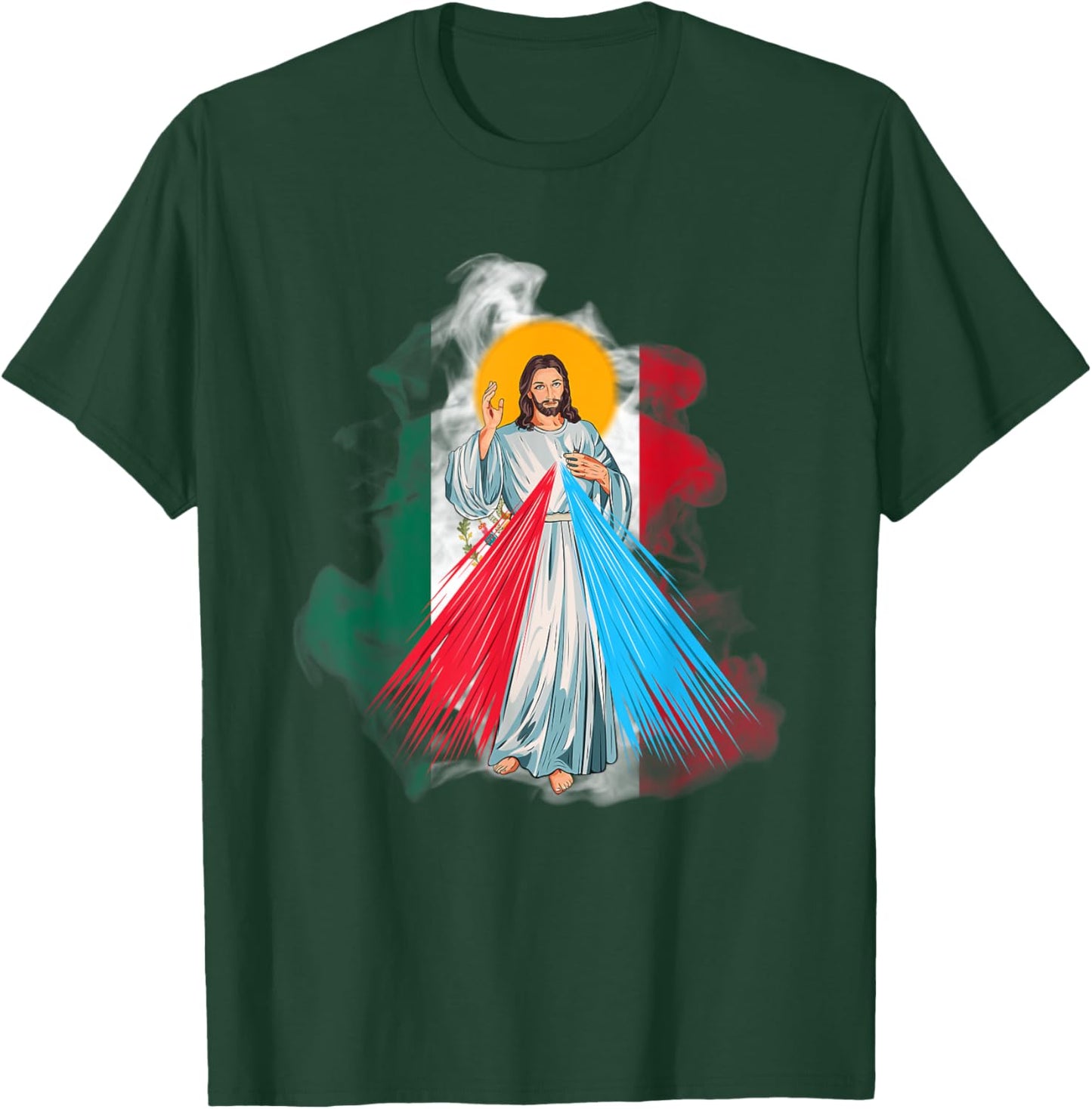 Mercy of JESUS CHRIST with the flag of Mexico. Christian T-Shirt - T-Shirt | Forest