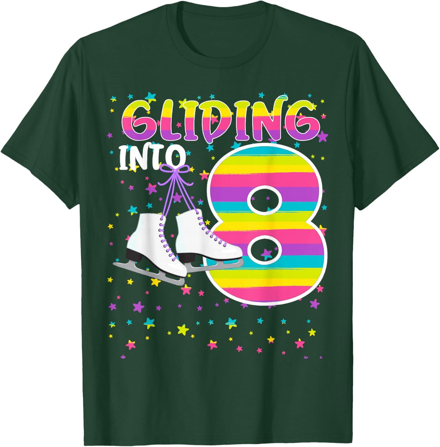 Kids Gliding Into 8 Years Let's Skate I'm 8 Ice Skate Party T-Shirt - T-Shirt | Forest