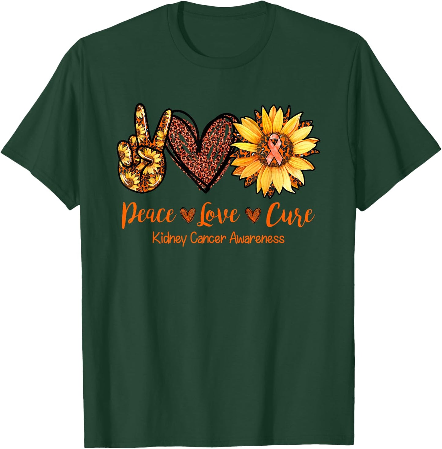 Daisy Peace Love Cure Kidney Cancer Awareness Gift T-Shirt - T-Shirt | Forest