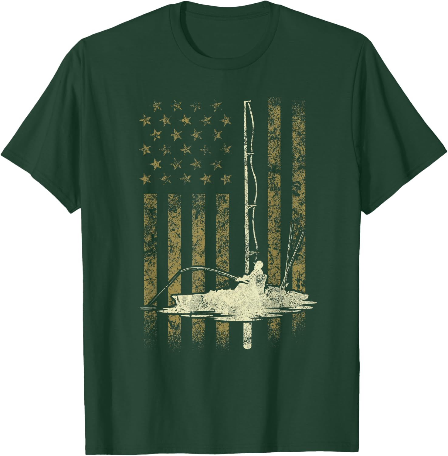 Funny Vintage USA Flag Kayak Fishing Gift Women Men T-Shirt - T-Shirt | Forest