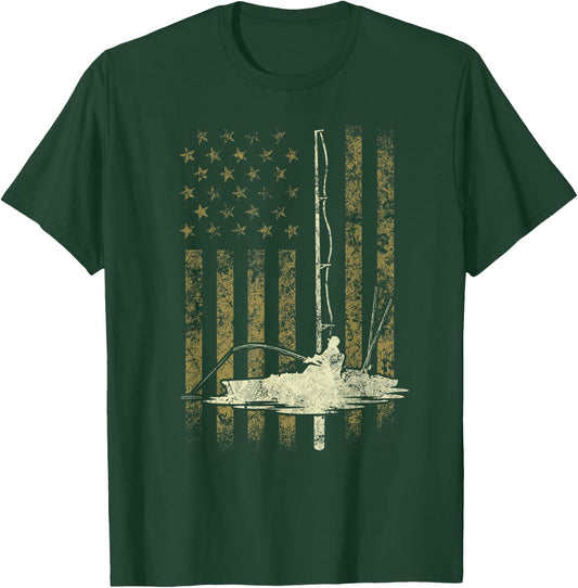 Funny Vintage USA Flag Kayak Fishing Gift Women Men T-Shirt - T-Shirt | Forest
