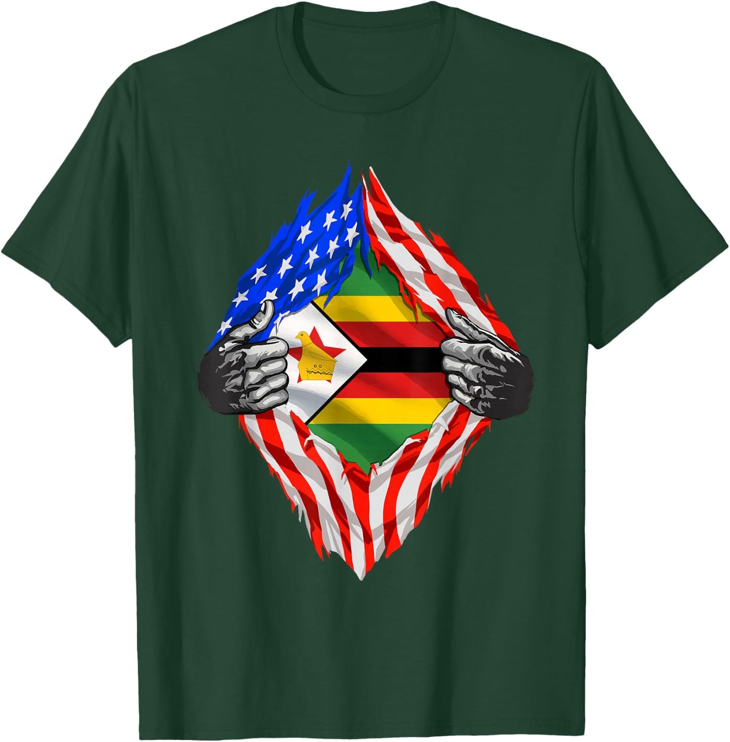 Super Zimbabwean Heritage Proud Zimbabwe Roots USA Flag T-Shirt - T-Shirt | Forest