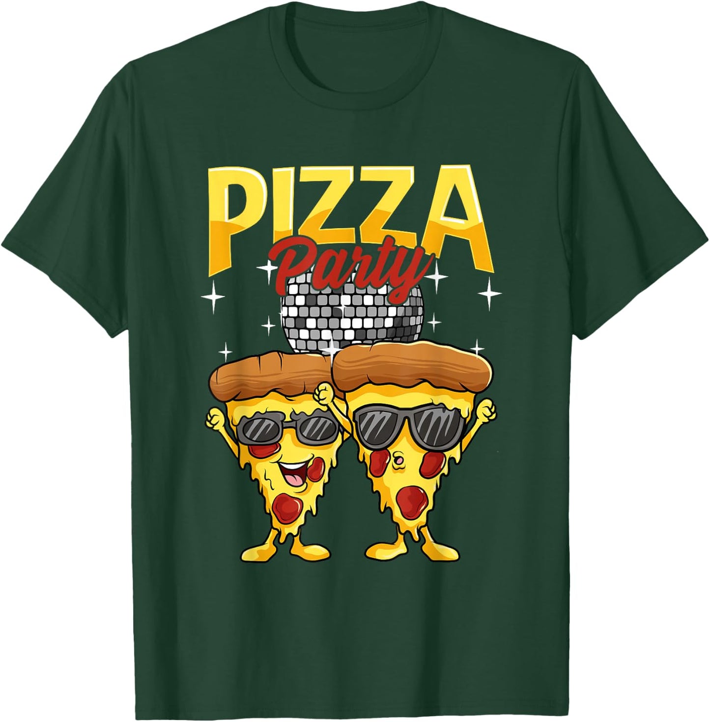 Funny Pizza Party Disco Ball Sunglass Wearing Slice Of Pizza T-Shirt - T-Shirt | Forest