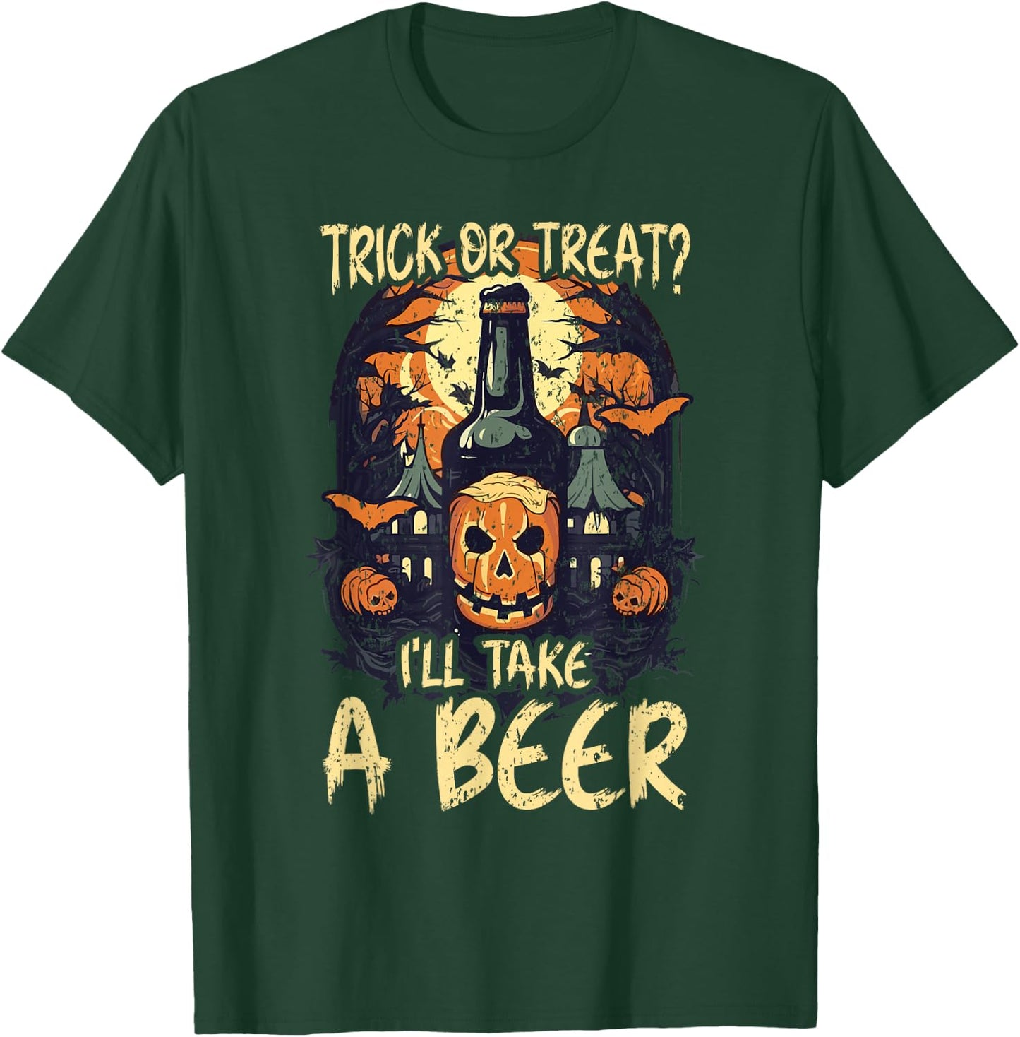 Halloween Beer Drinker Trick Or Treat Spooky Alcoholic T-Shirt - T-Shirt | Forest