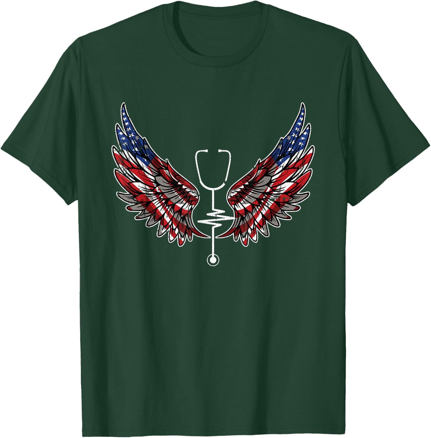 Nurse American Flag 4th Of July Wings Patriotic RN Nursing T-Shirt - T-Shirt | Forest