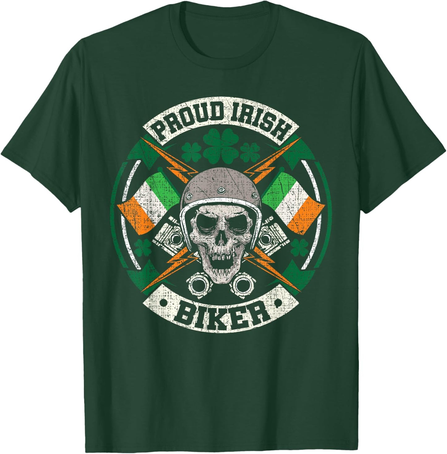 Motorcycle Proud Irish Biker Distressed St Patricks Day T-Shirt - T-Shirt | Forest
