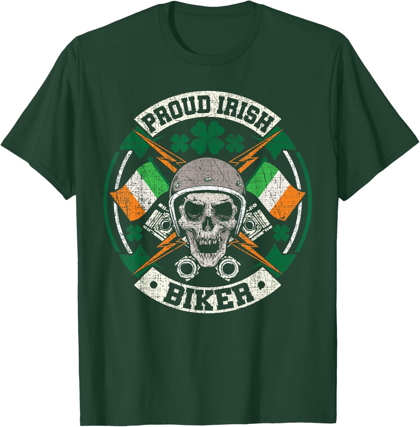 Motorcycle Proud Irish Biker Distressed St Patricks Day T-Shirt - T-Shirt | Forest