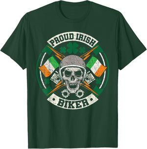 Motorcycle Proud Irish Biker Distressed St Patricks Day T-Shirt - T-Shirt | Forest