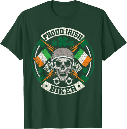 Motorcycle Proud Irish Biker Distressed St Patricks Day T-Shirt - T-Shirt | Forest
