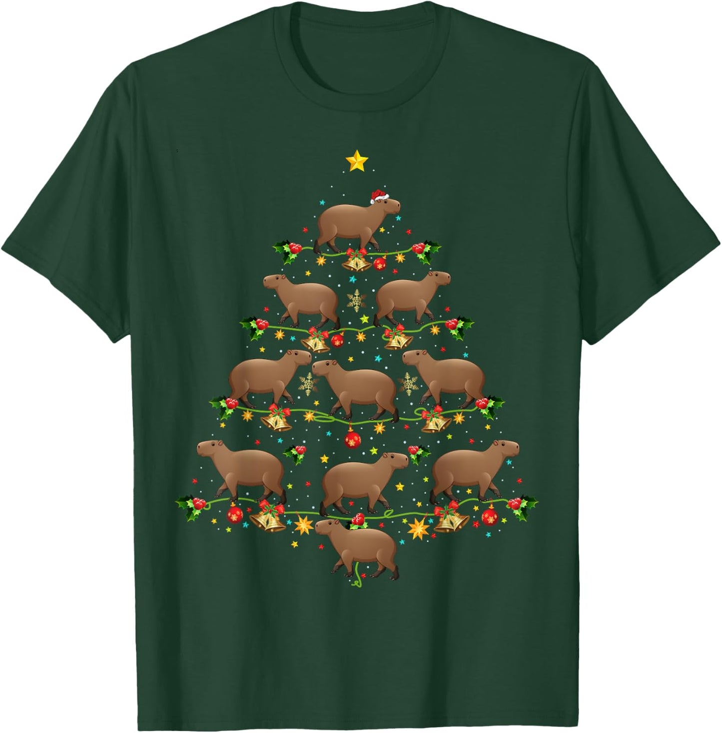 Capybara Christmas Tree Gift Funny Christmas Capybara T-Shirt - T-Shirt | Forest