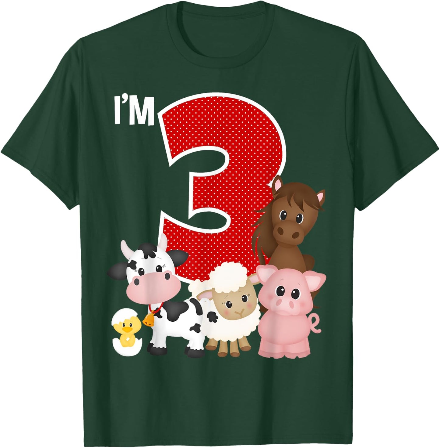 I'm 3 Birthday Boy Girl Farm Animals Theme Party 3 Year Old T-Shirt - T-Shirt | Forest