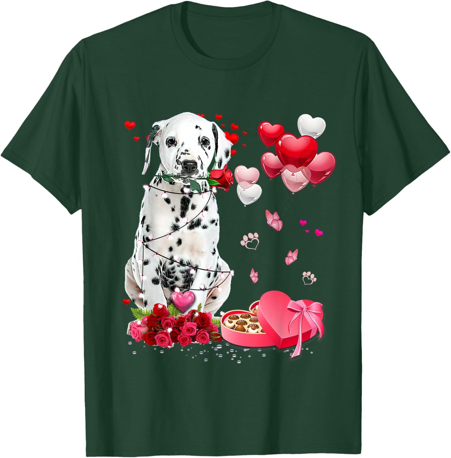 Funny Dalmatian Rose Heart Happy Valentine Day Dog Mom Women Kids T-Shirt - T-Shirt | Forest