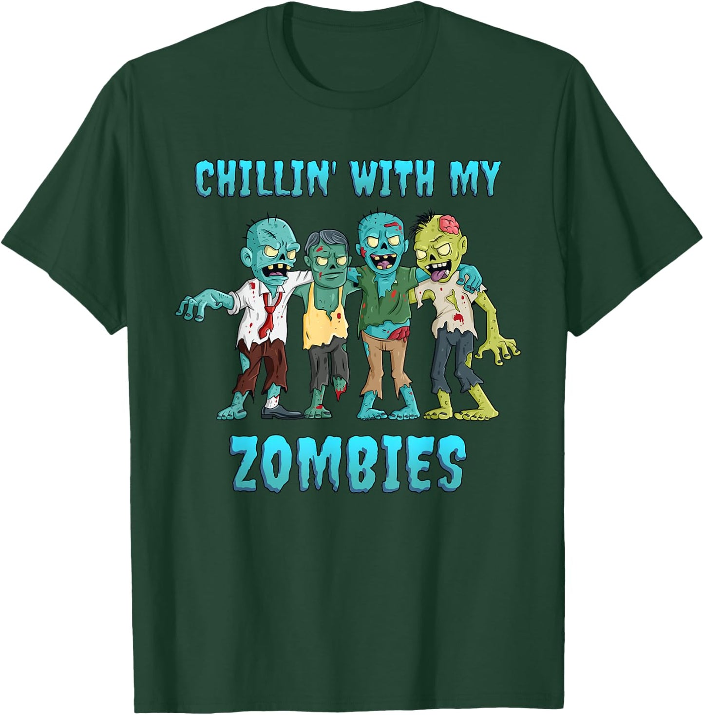 Halloween Chillin With My Zombies Boys Girls Kids Funny T-Shirt - T-Shirt | Forest