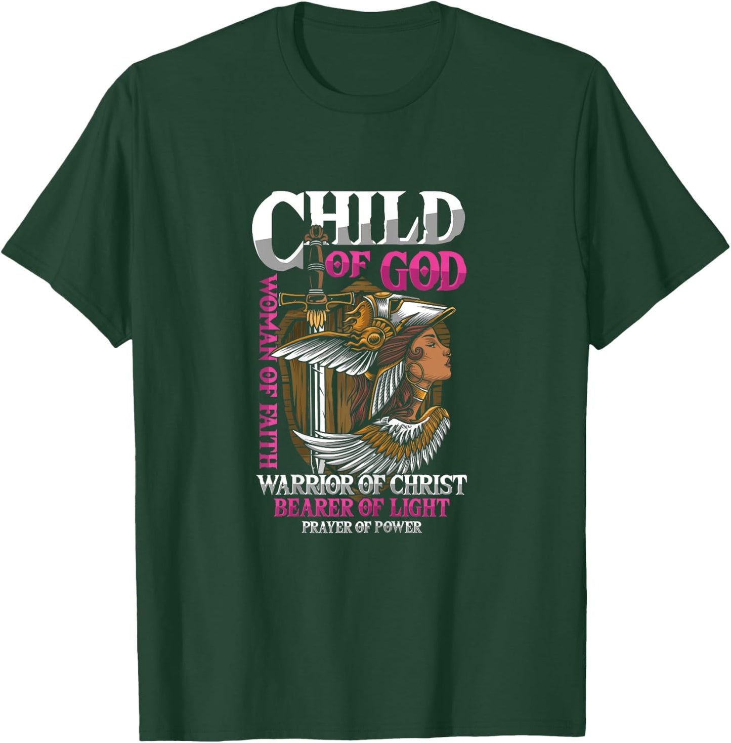Girl Warrior God Faith Christ Prayer Sword Gift T-Shirt - T-Shirt | Forest