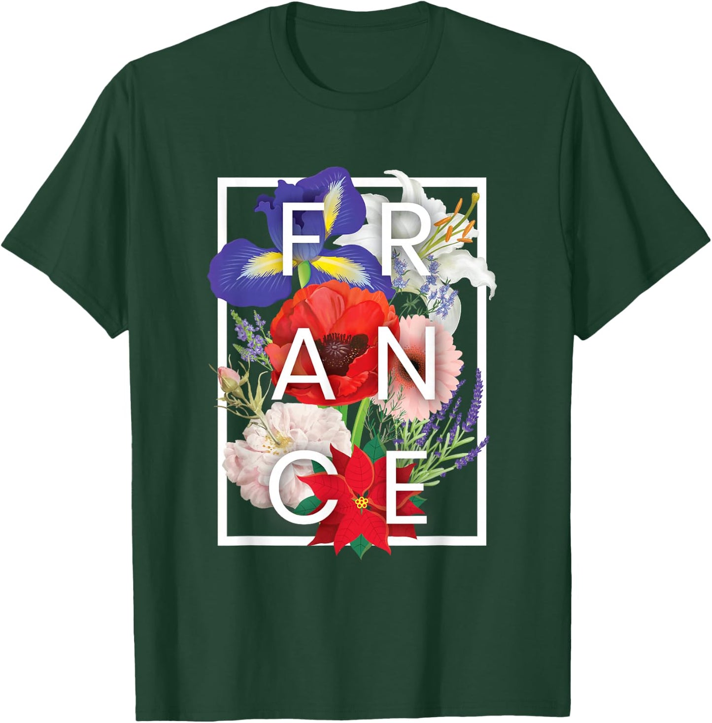Flowers of France Word Art - French Pride T-Shirt - T-Shirt | Forest