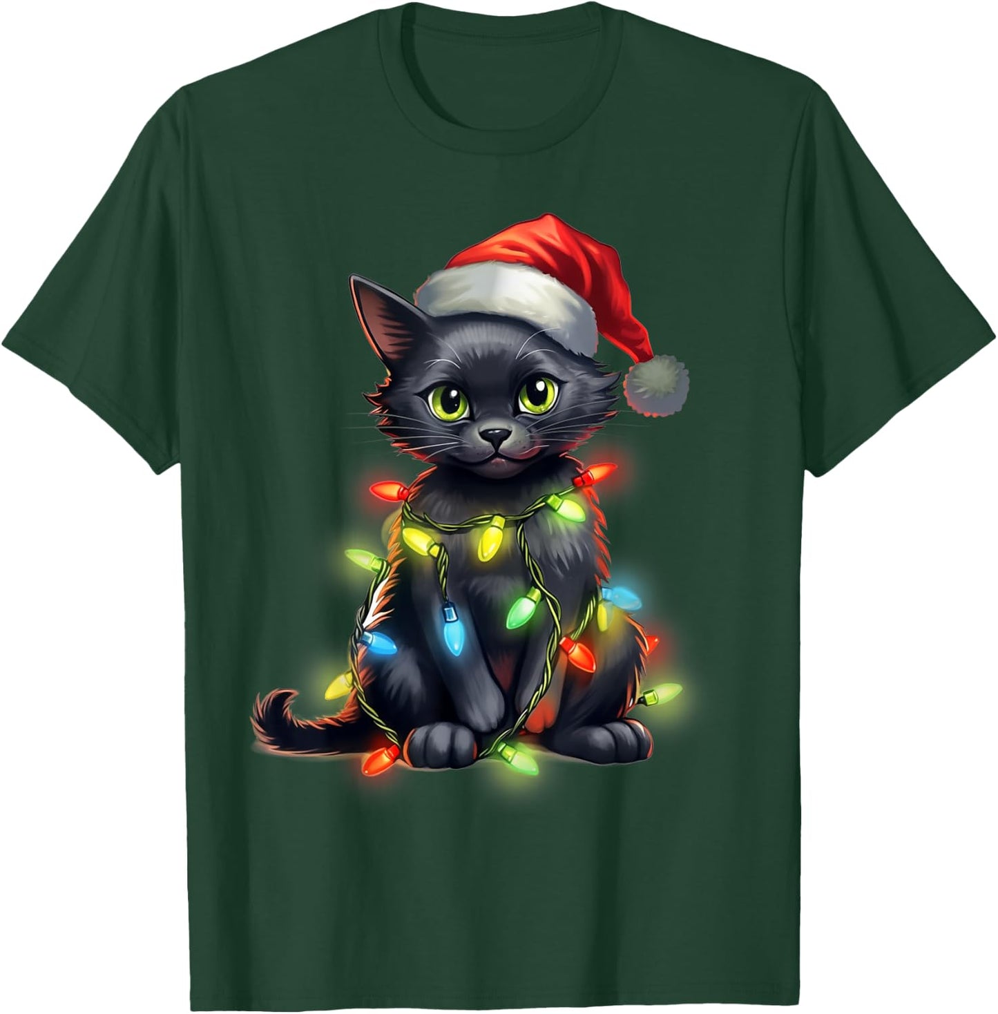 Retro Black Cat Christmas Light Funny Cat Men Women Kids T-Shirt - T-Shirt | Forest