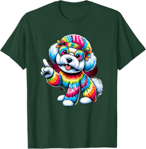 Peace Sign Tie Dye Bichon Frise Dog Men Women Kids T-Shirt - T-Shirt | Forest