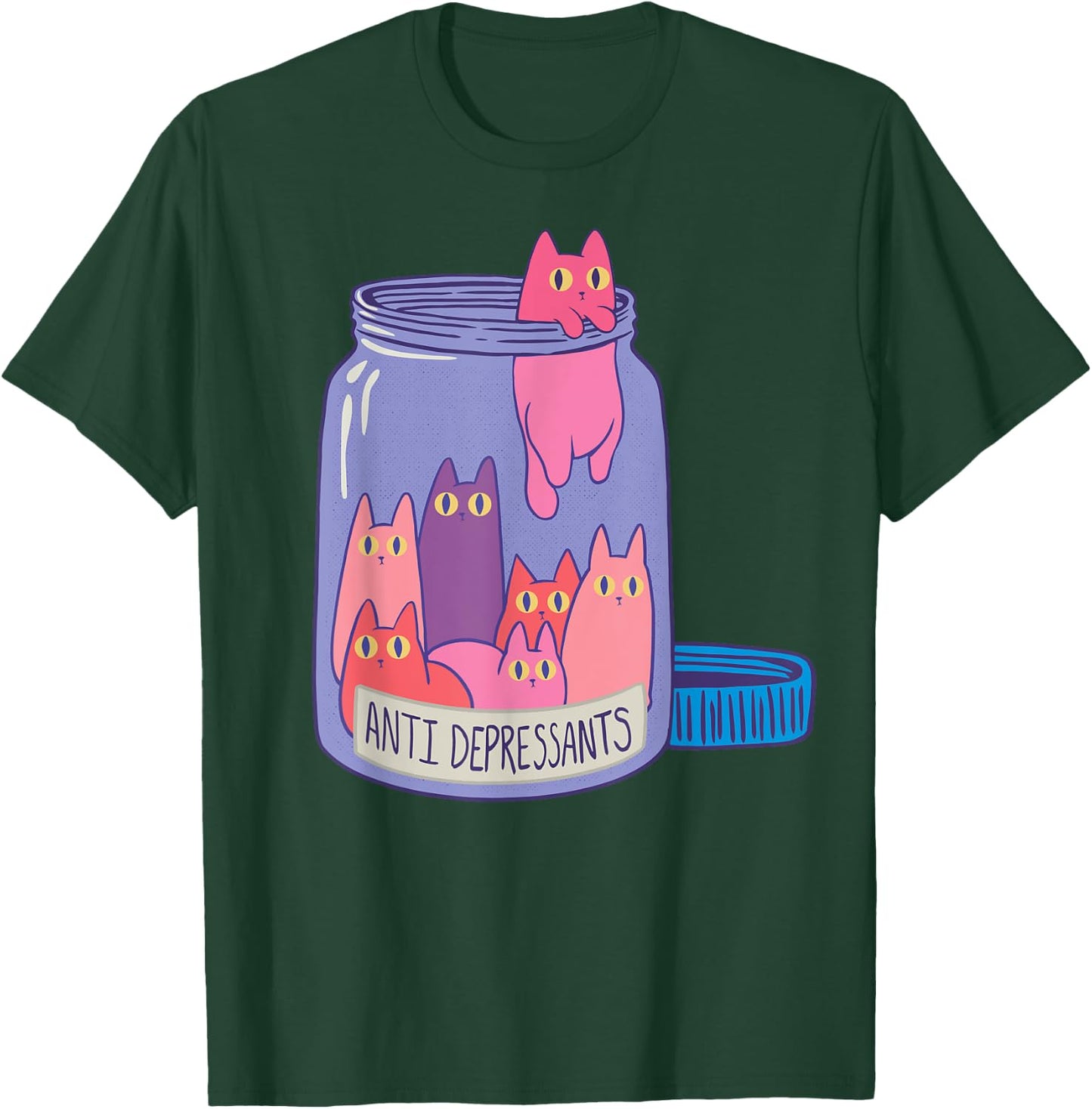 Antidepressant Cat Retro Antidepressants Cats Funny Gift Men Women T-Shirt - T-Shirt | Forest