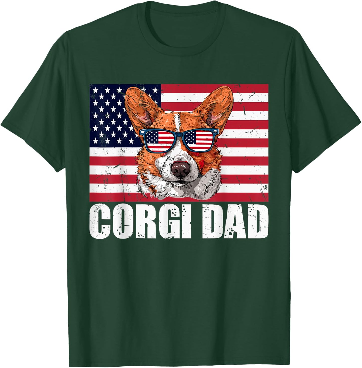 Corgi Dad Pembroke Welsh Corgi US Flag Dog Lover 4th of July Kids Men T-Shirt - T-Shirt | Forest
