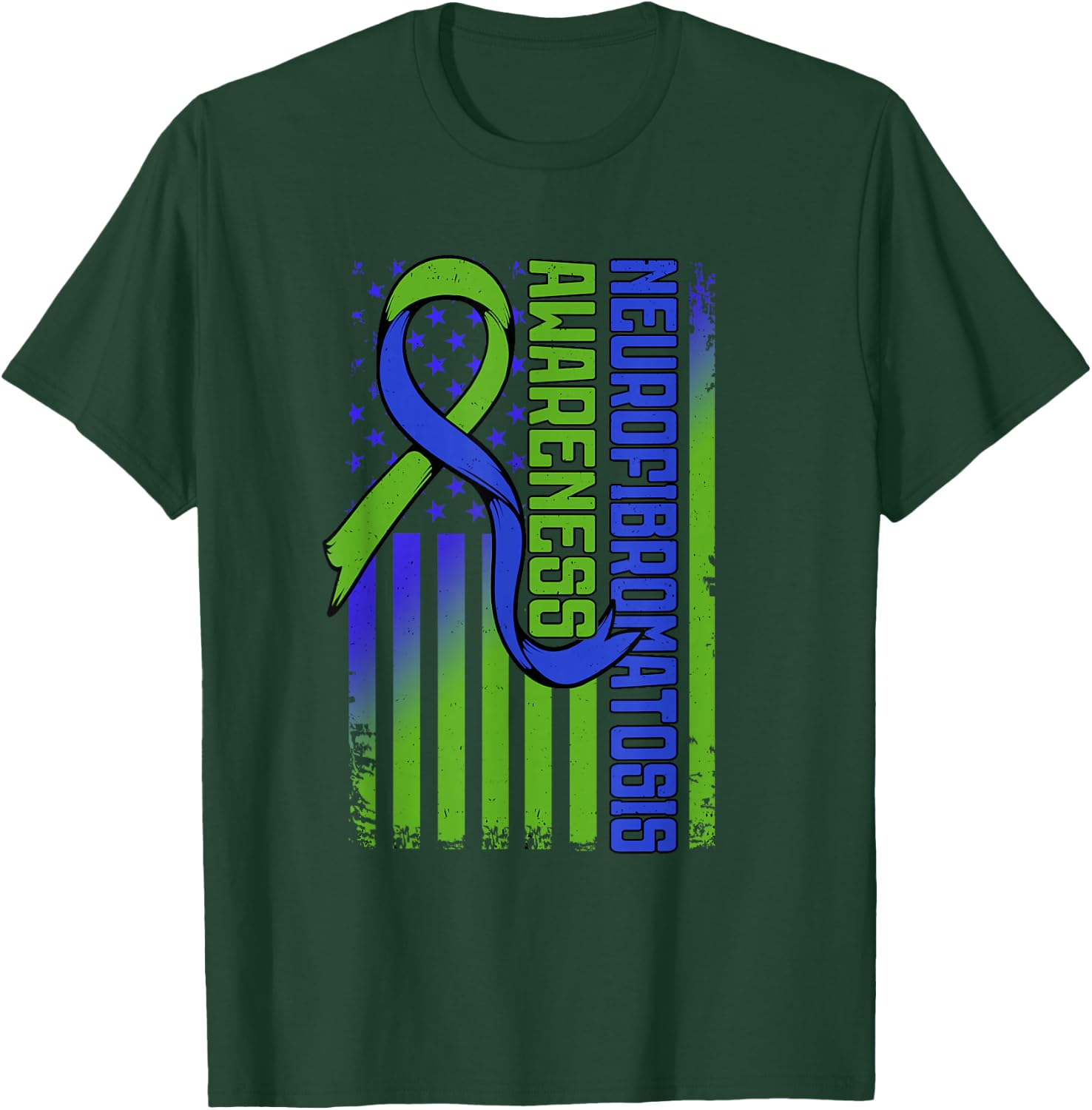 Neurofibromatosis Flag NF1 Blue and Green Ribbon Awareness T-Shirt - T-Shirt | Forest