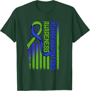 Neurofibromatosis Flag NF1 Blue and Green Ribbon Awareness T-Shirt - T-Shirt | Forest