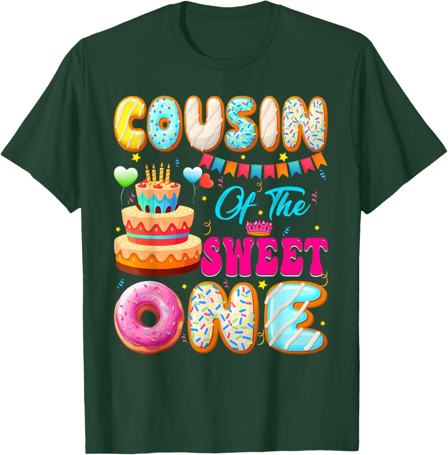 Cousin Of The Sweet One Donut Theme 1st Birthday Family T-Shirt - T-Shirt | Forest